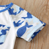 Toddler Kids Boys Blue Camouflage Patchwork Short Sleeve Tracksuit - PrettyKid