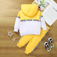 Toddler Kids Boys Solid Color Letters Patchwork Hooded Long Sleeved Suit - PrettyKid