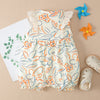 Baby Girls Solid Floral Print Sleeveless Lace Stitched Bow Jumpsuit - PrettyKid