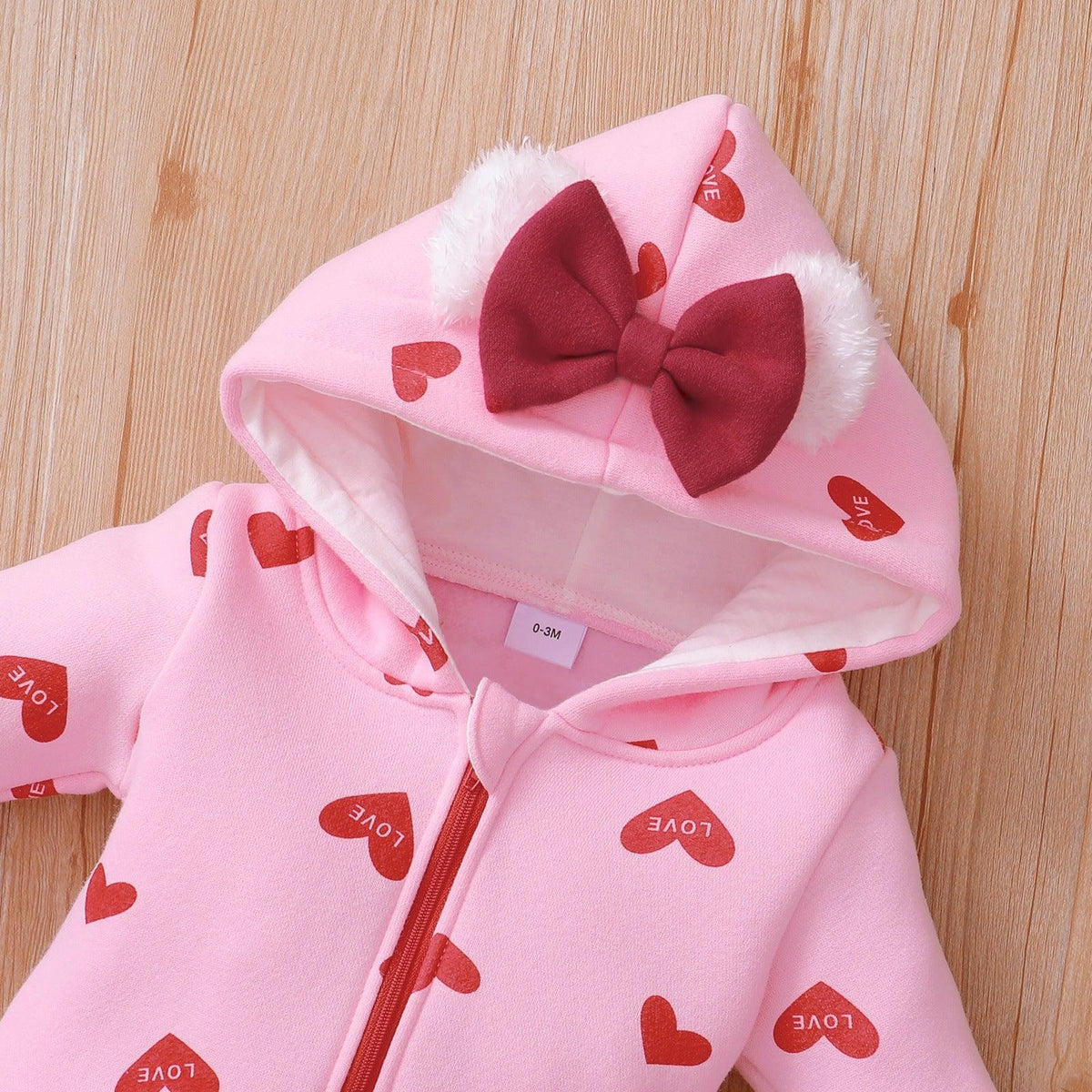 Baby Girl Solid Color Long Sleeve Love Rainbow Printed Hoodie Bow Jumpsuit - PrettyKid