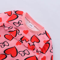 Toddler Girl Valentine's Day Love Printed Ruffle Long Sleeve Set - PrettyKid