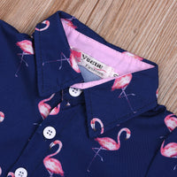 Toddler Kids Boys Flamingo Print Short Sleeve Gentleman Suit - PrettyKid