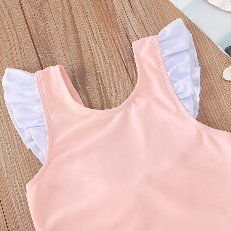 Pink Flounced Sleeve Bow Swimsuit - PrettyKid