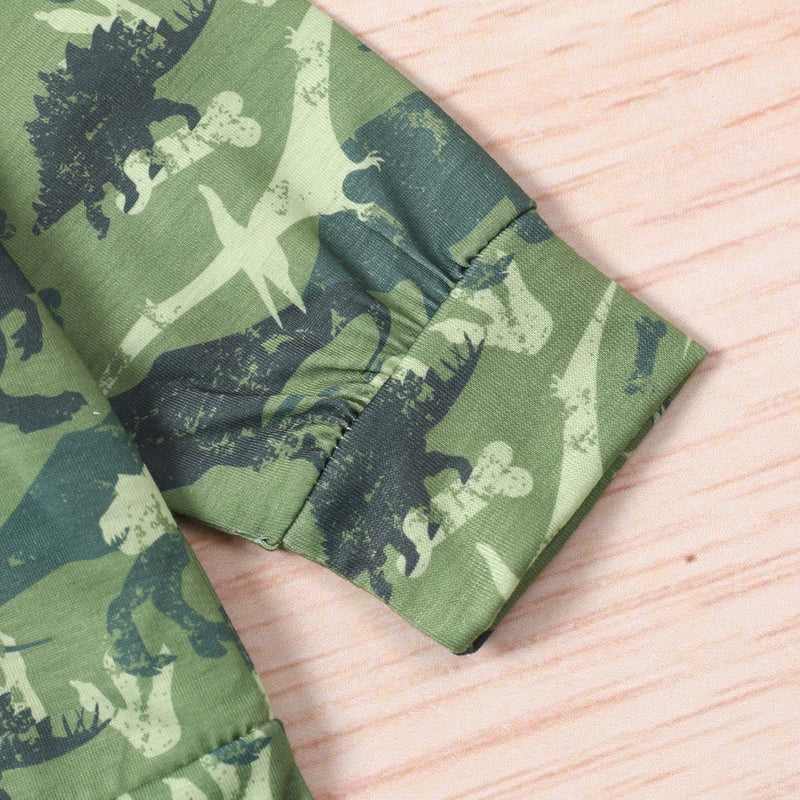 Toddler Kids Boys Lettered Dinosaur Print Long Sleeve Sweatshirt Ripped Trousers Set - PrettyKid
