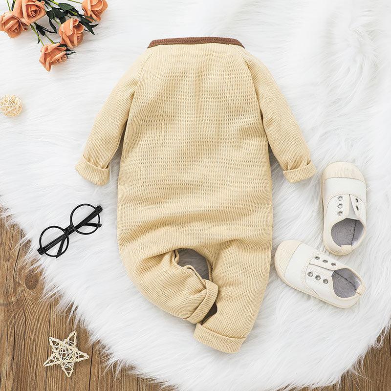 Baby Knitted Stripe Solid Long Sleeve Jumpsuit - PrettyKid