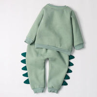 Autumn Winter Boy Cartoon Crocodile Long Sleeve Fleece Thickened Suit - PrettyKid