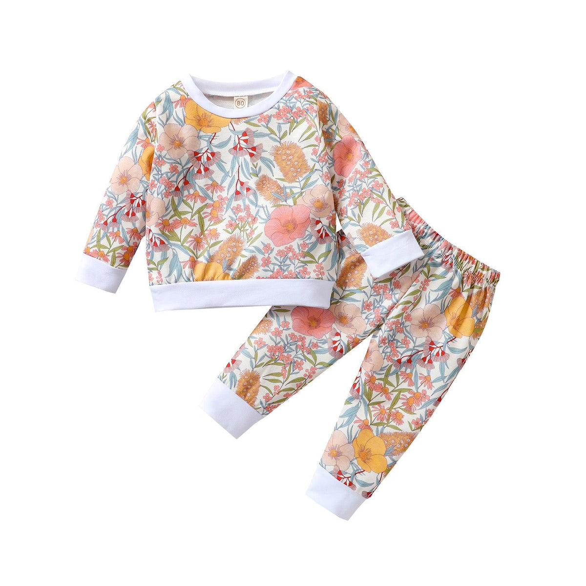 Toddler Kids Girls Floral Print Round Neck Long Sleeve Sweater Set - PrettyKid