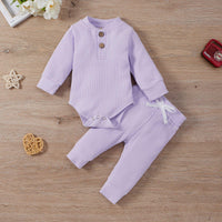 Baby Boys Girls Solid Stripe Stand Collar One-piece Long Sleeve Trousers Suit - PrettyKid