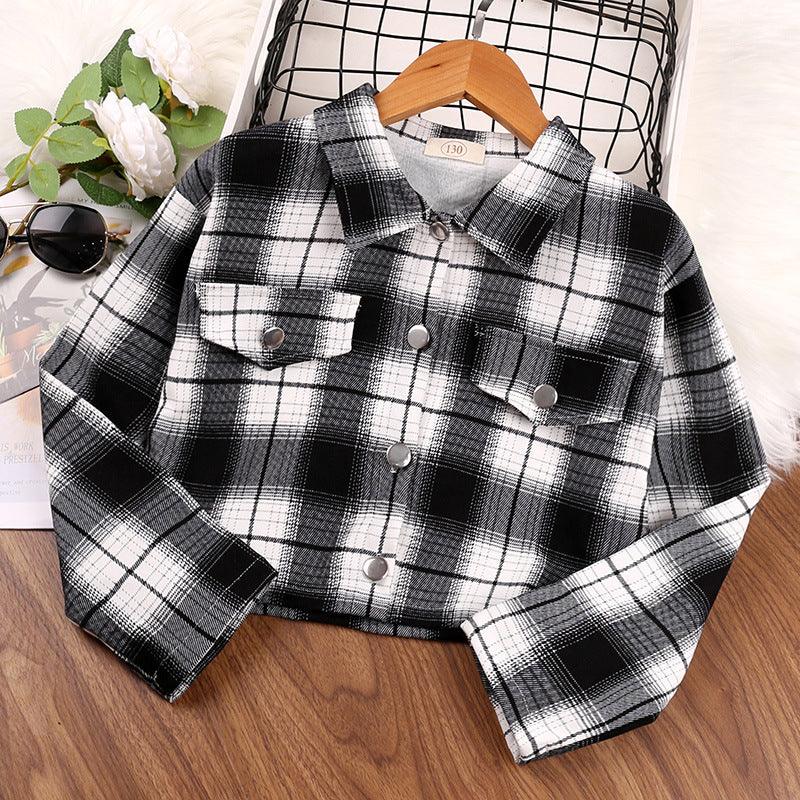 Children Plaid Printed Long Sleeve Shirt Coat - PrettyKid