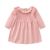 Toddler Girls Solid Color Ruffle Knit Dress - PrettyKid