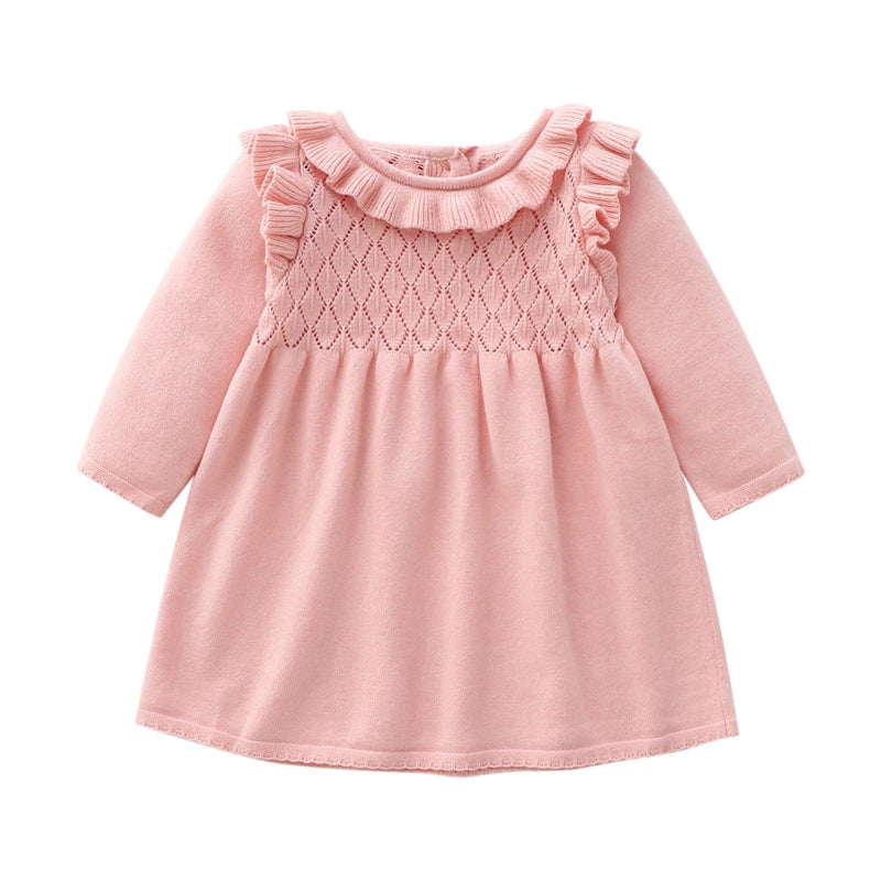 Toddler Girls Solid Color Ruffle Knit Dress - PrettyKid