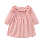 Toddler Girls Solid Color Ruffle Knit Dress - PrettyKid