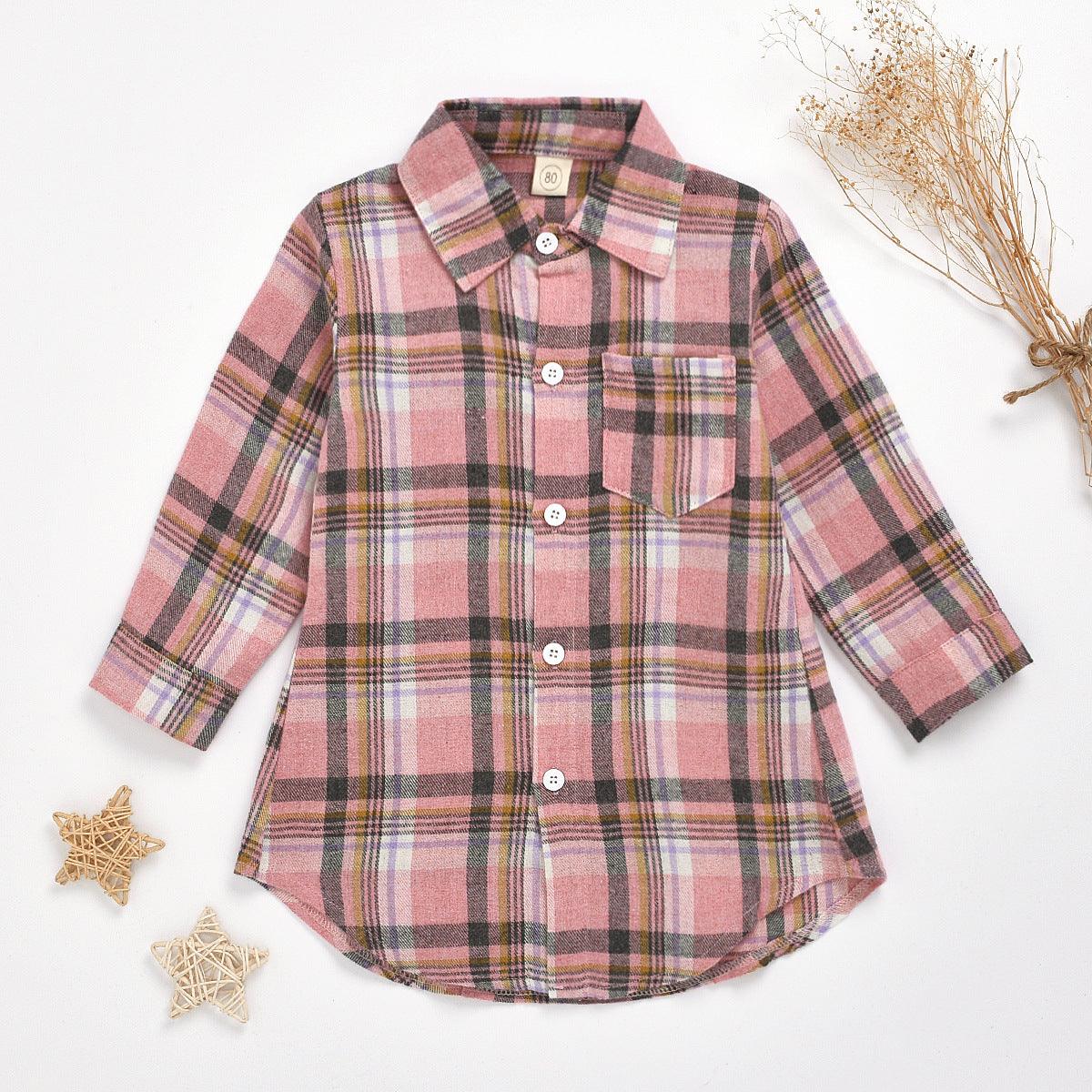 Boys Girls Long Sleeve Plaid Lapel Shirt Kids Wear Supplier - PrettyKid