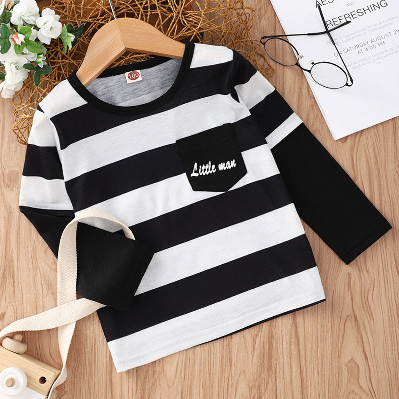 Toddler Kids Boys Black and White Stripe Long Sleeve T-shirt - PrettyKid