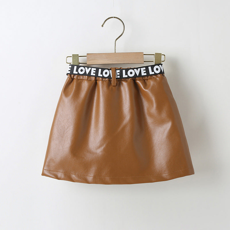 Children Girls' PU Leather Casual Skirt Trendy Girl Clothes Wholesale - PrettyKid