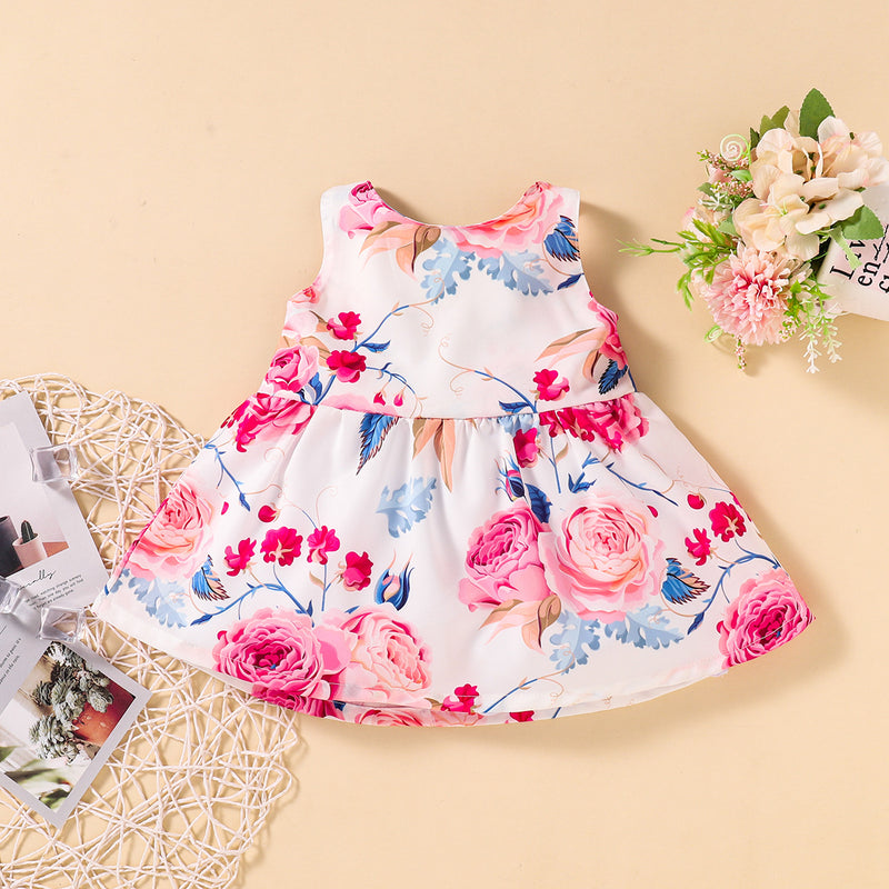 Toddler Girls Flower Print Butterfly Dew Back Dress - PrettyKid