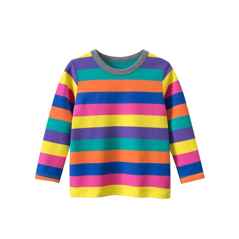 Children's Colorful Round Neck Striped Bottoming Shirt for Boys and Girls' Long Sleeved T-shirts - PrettyKid