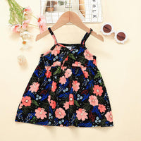 Baby Girls Solid Short Sleeved Jumpsuit Flower Print Suspender Dress Set - PrettyKid