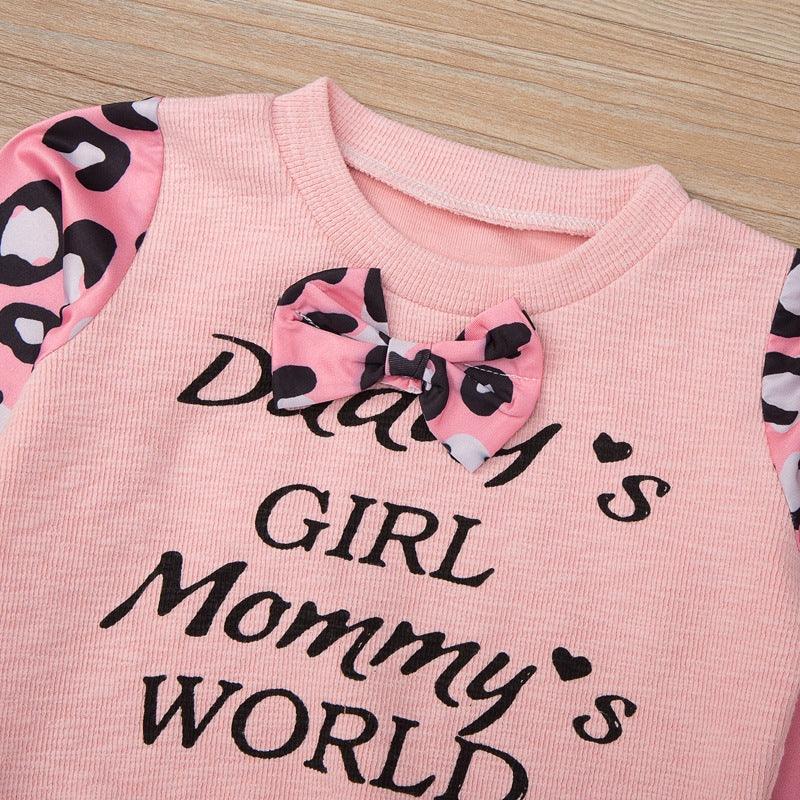 Toddler Girl Solid Letter Top Leopard Print Pants Home Suit - PrettyKid