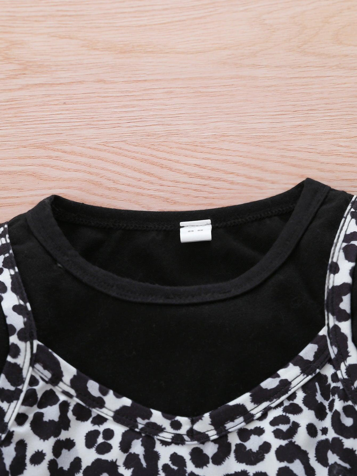 Girls' Long Sleeve Leopard Print Fake Two-piece Top with Split Flared Pants