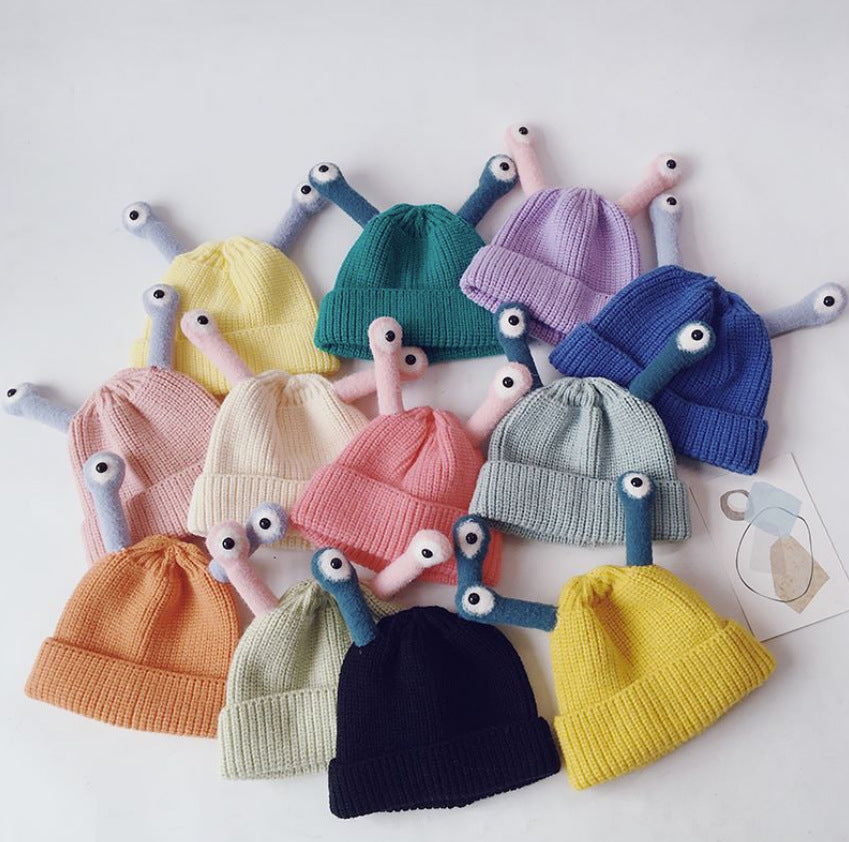 Baby Boys Girls Autumn Winter Thickened Insect Tentacle Eyes Knitted Cap Cartoon Wool Cap - PrettyKid