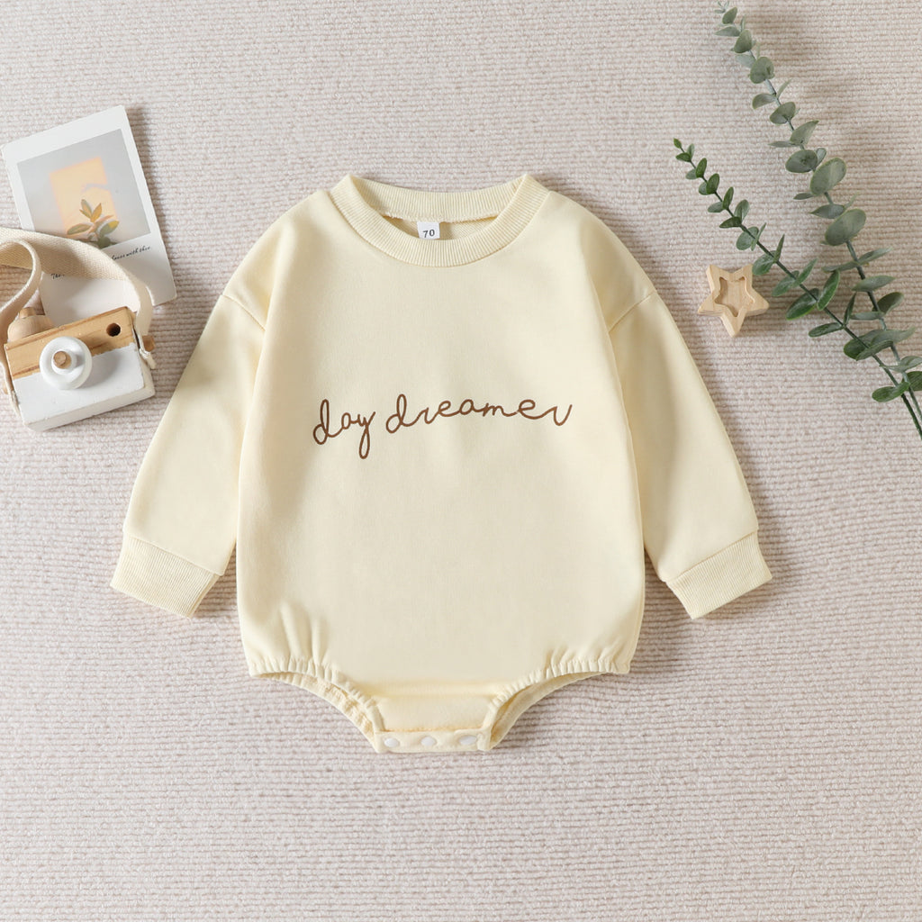Baby Boys Girls Solid Color Minimalist Letter Print Jumpsuit - PrettyKid