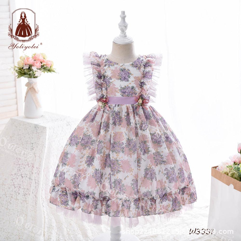 Girl's Court Style Lolita Sleeveless Printing Lovely Fluffy Skirt Wholesale Little Girl Dresses - PrettyKid