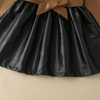 Girls' Autumn and Winter Leather Jacket Medium Length Splicing PU Leather Skirt Coat - PrettyKid