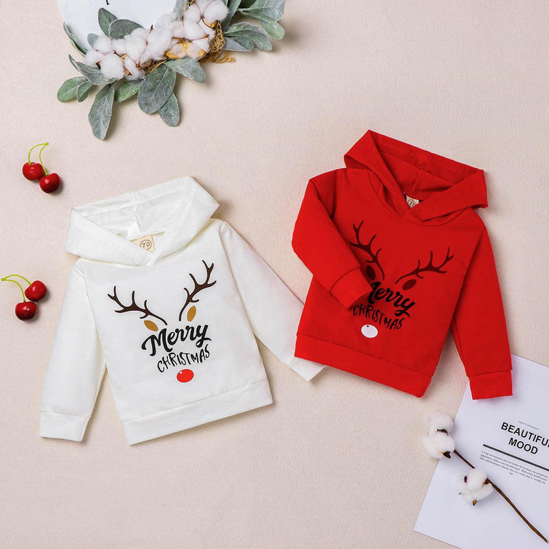 Toddler Kids Boys Girls Solid Christmas Elk Letter Print Hoodie - PrettyKid