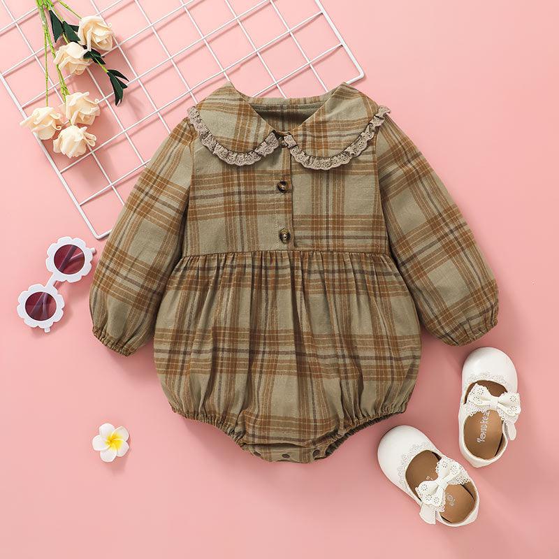 Baby Girls Plaid Printed Long Sleeve Jumpsuit - PrettyKid