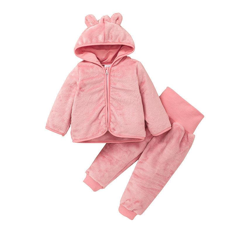 Toddler Boys Girls Solid Cartoon Fluffy Hooded Zipper Set - PrettyKid