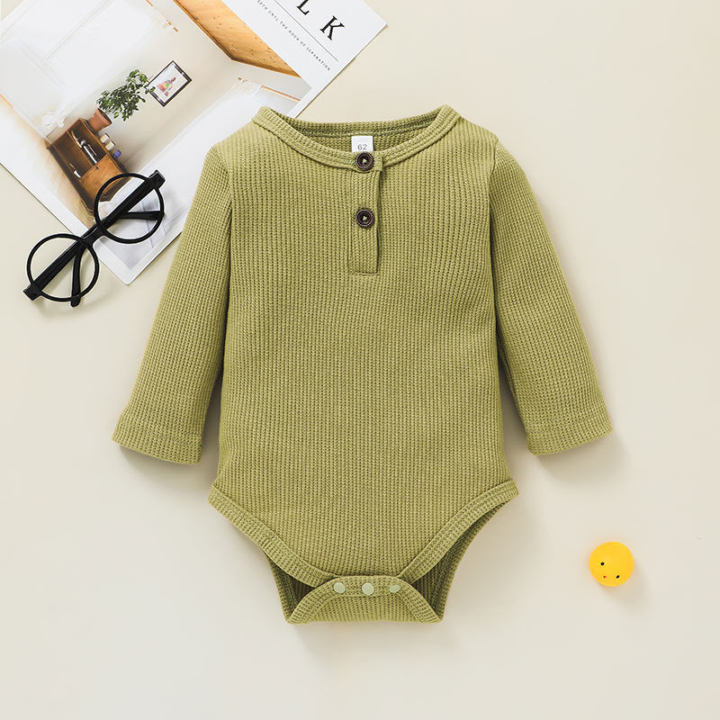 Baby Boys Girls Solid Striped Knitted Long Sleeved Jumpsuit Pants Set - PrettyKid