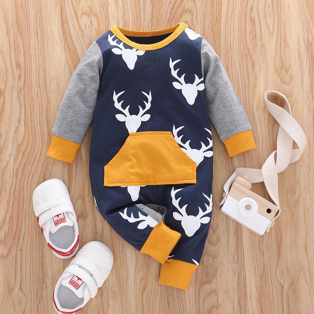 Baby Boys Girls Cartoon Deer Printed Long Sleeve Jumpsuit - PrettyKid