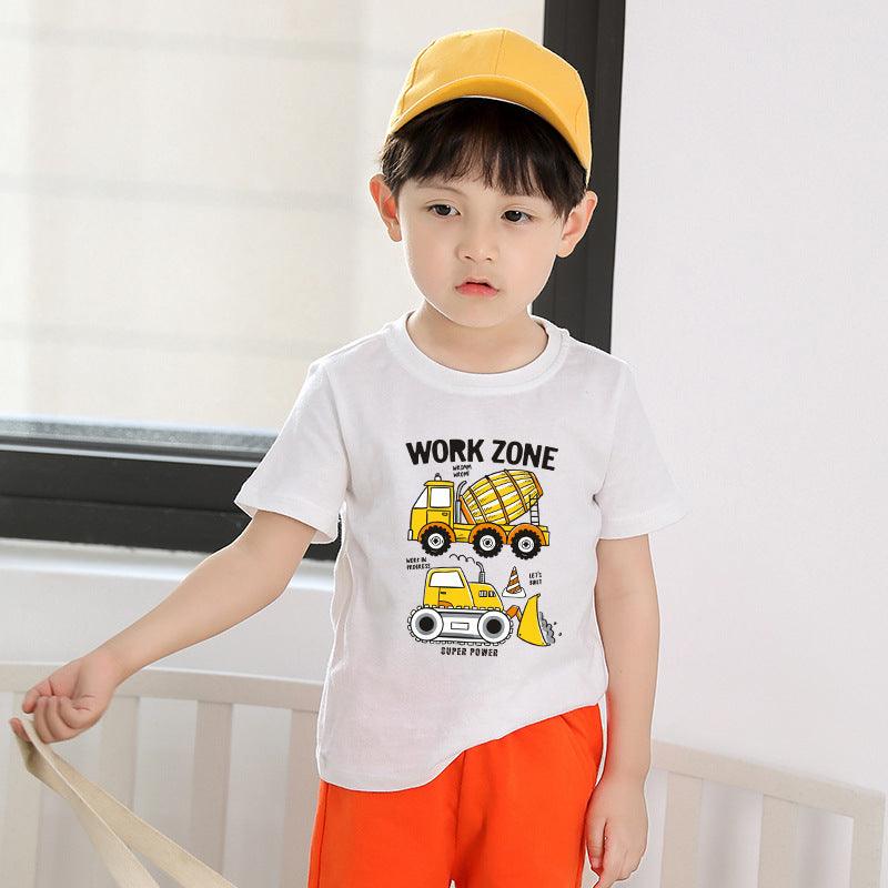 9M-12Y Short Sets For Boys Short Sleeve Truck Print Drawstring Kids Clothes Wholesale - PrettyKid