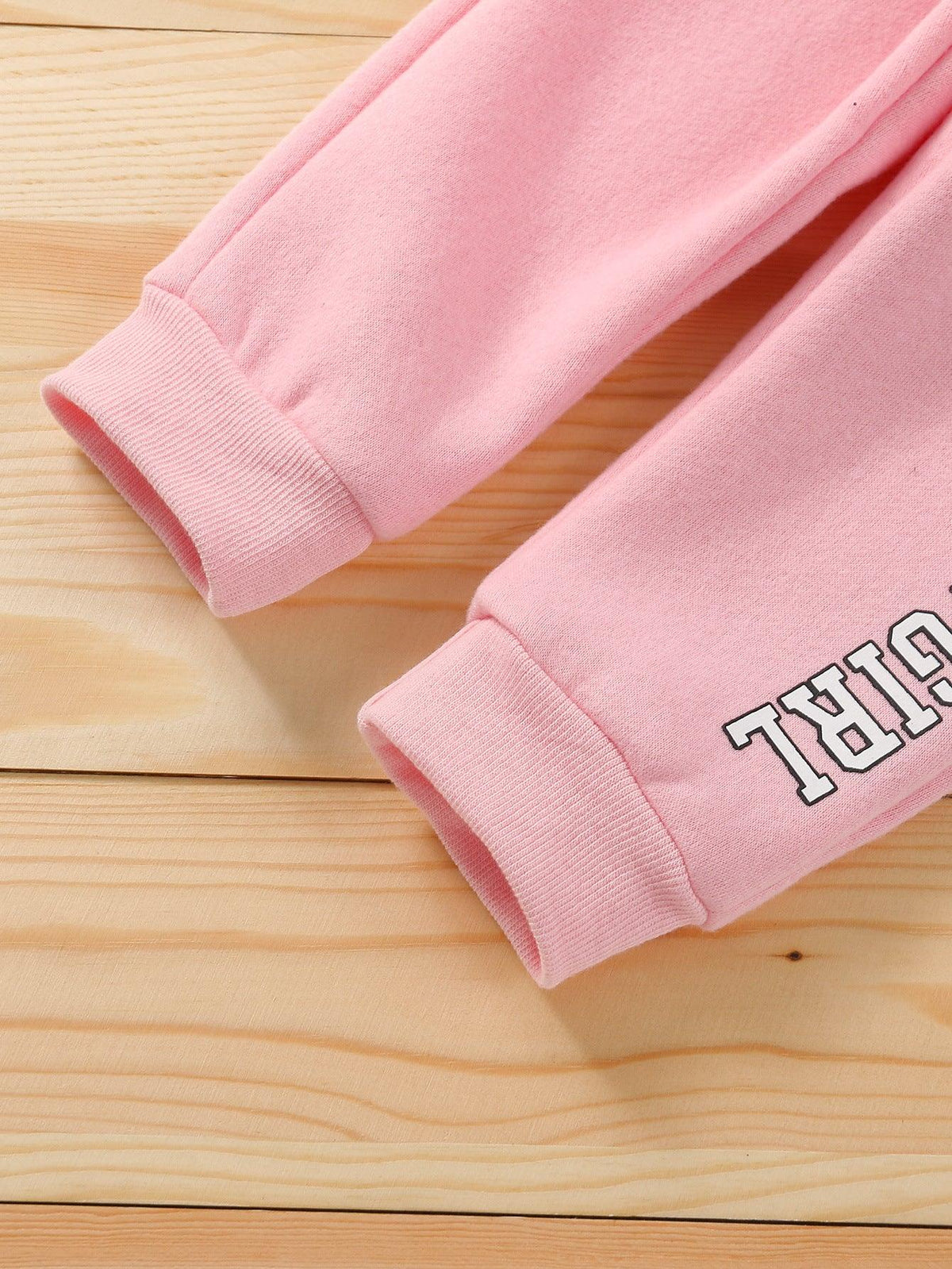 Toddler Kids Girls Solid Color Letter Print Hooded Sweatshirt Long Sleeve Suit - PrettyKid