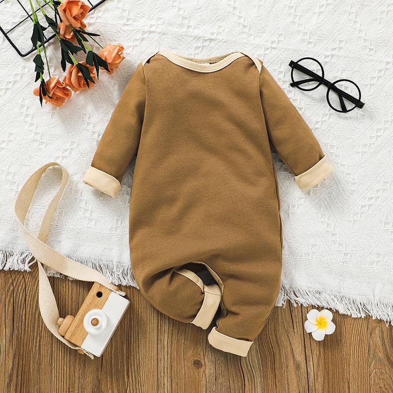 Baby Boys Solid Color Long Sleeve Cartoon Bear Jumpsuit - PrettyKid