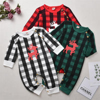 Baby Boys Girls Plaid Print Christmas Deer Long-sleeved Jumpsuit - PrettyKid