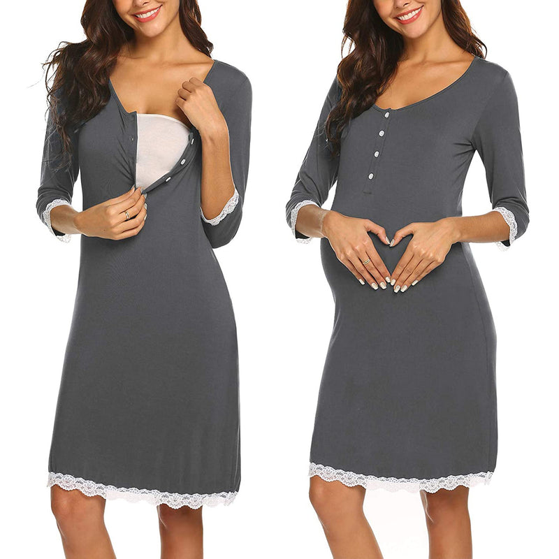 Women's Solid Color Five Point Sleeve Round Neck Dress Maternity Dress - PrettyKid