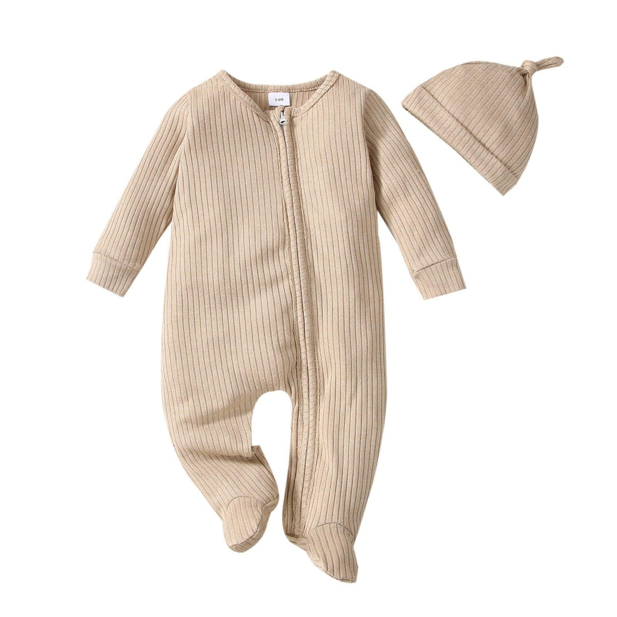 Baby Boys Girls Zipper Long Sleeve Foot Wrap One-piece Suit Hat Set - PrettyKid