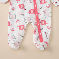 Baby Girls Cartoon Elephant Slant Placket Wrap Foot Jumpsuit Hat Two Piece Set - PrettyKid