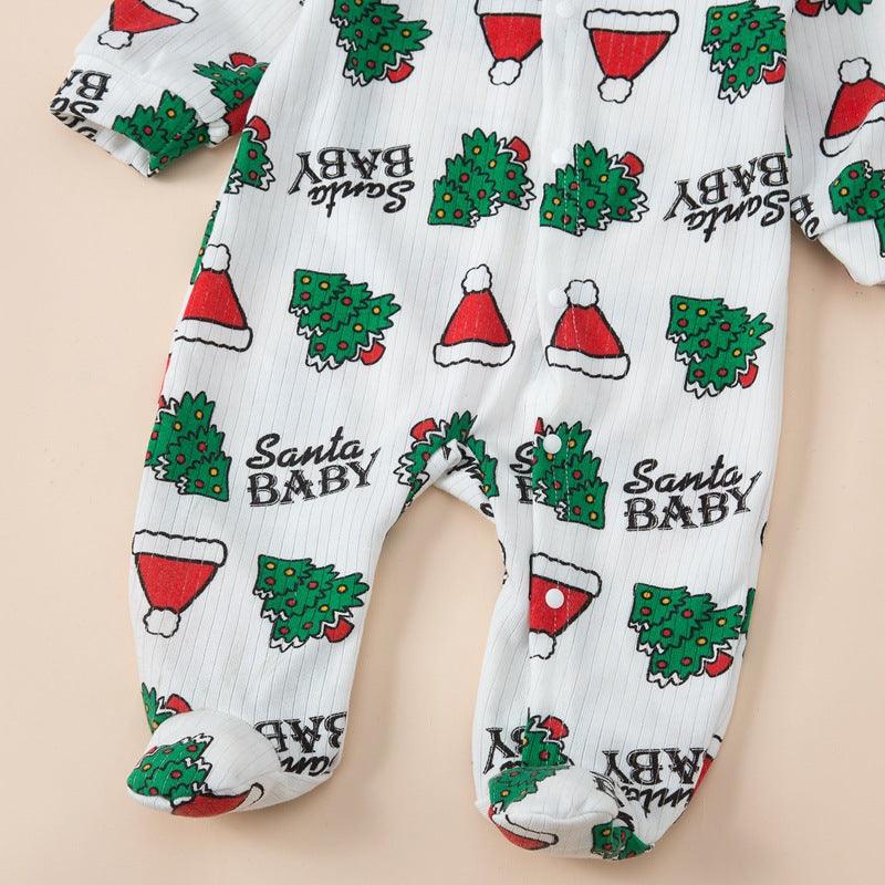 Baby's Oblique Placket Christmas Wrap Foot Jumpsuit - PrettyKid