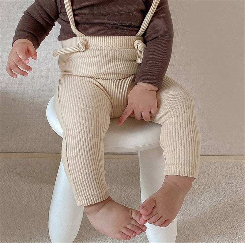 Baby Boys Girl Solid Color Knitted Loose Suspender Pants - PrettyKid