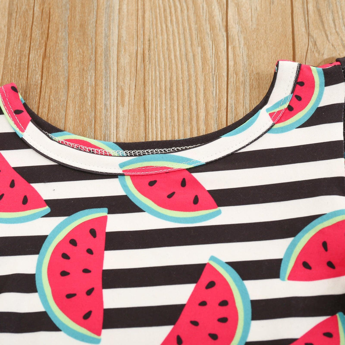 Toddler kids girls' watermelon print short sleeve top denim shorts suit - PrettyKid