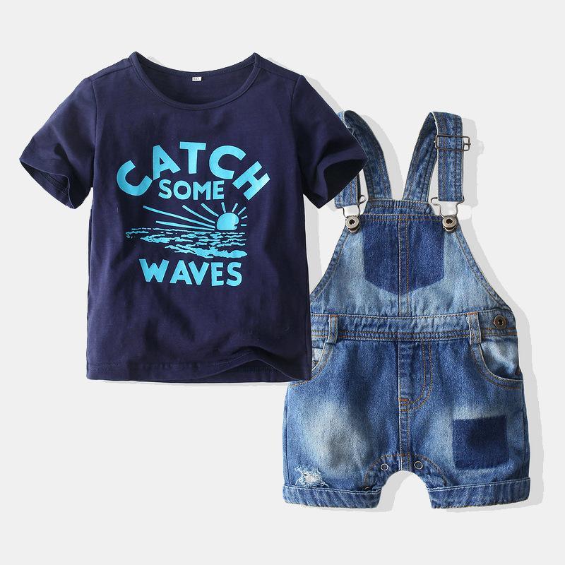 Short-Sleeved T-shirt Ripped Jeans Suit - PrettyKid