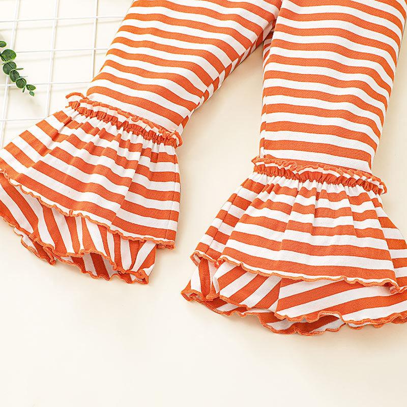 Toddler Kids Girls Halloween Pumpkin Print T-Shirt Striped Flared Pants Set Wholesale Childrens Clothing Online - PrettyKid