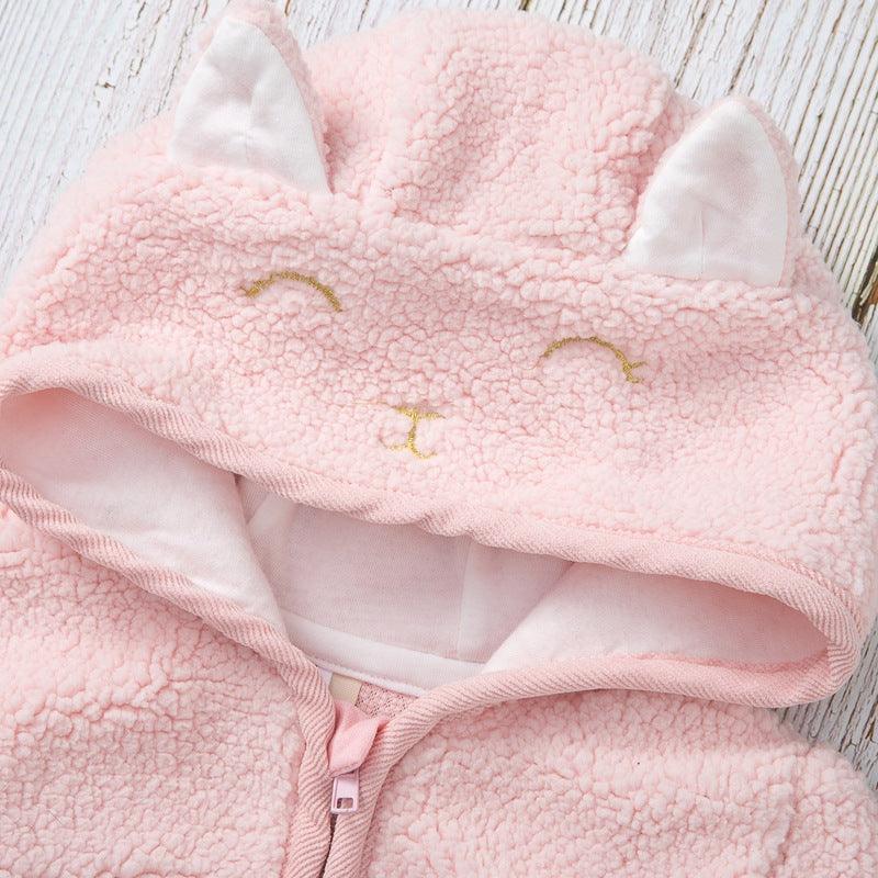 Toddler Girl Solid Lovely Pink Lamb Wool Zip Coat - PrettyKid