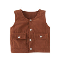 Toddler Kids Boys' Solid Corduroy Single Breasted Sleeveless Vest Coat - PrettyKid