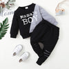 Toddler Kids Boys Solid Color Contrast Camouflage Printing Long Sleeve Letter Printing Top Pants Set - PrettyKid