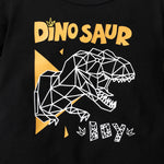 Toddler Boys Solid Color Cartoon Dinosaur Print Short-sleeved T-shirt Pants Hat Three Sets - PrettyKid
