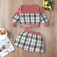 Toddler Kids Girls Pink Plaid Pullover Skirt Set - PrettyKid